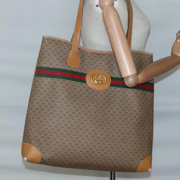 GUCCI Micro GG Supreme Web Sherry Line Bag PVC Beige 002 988 0174 Auth ep10019 - Picture 1 of 16